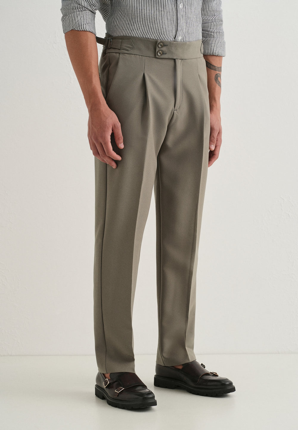 Warm Taupe Pleated Gurkha Pant