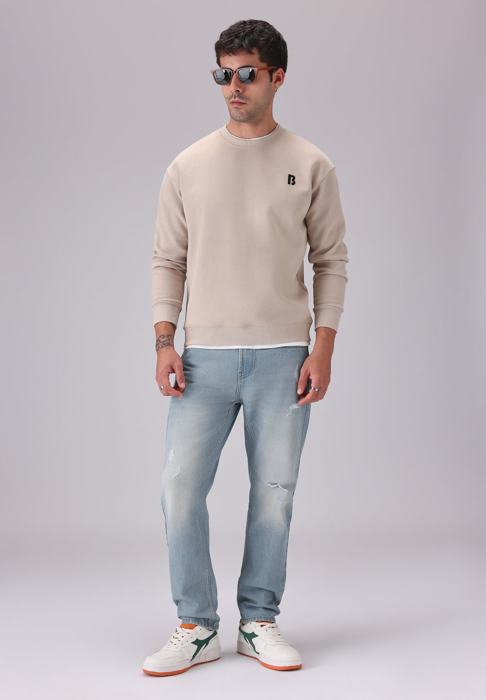 Wash Blue Ripped Carrot Fit Jeans