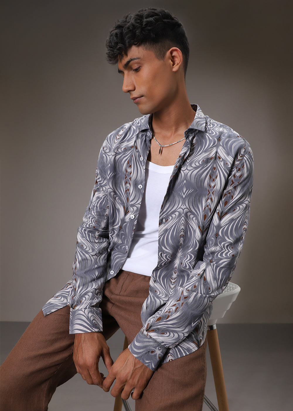 Wave Greyish Blue Feather Shirt
