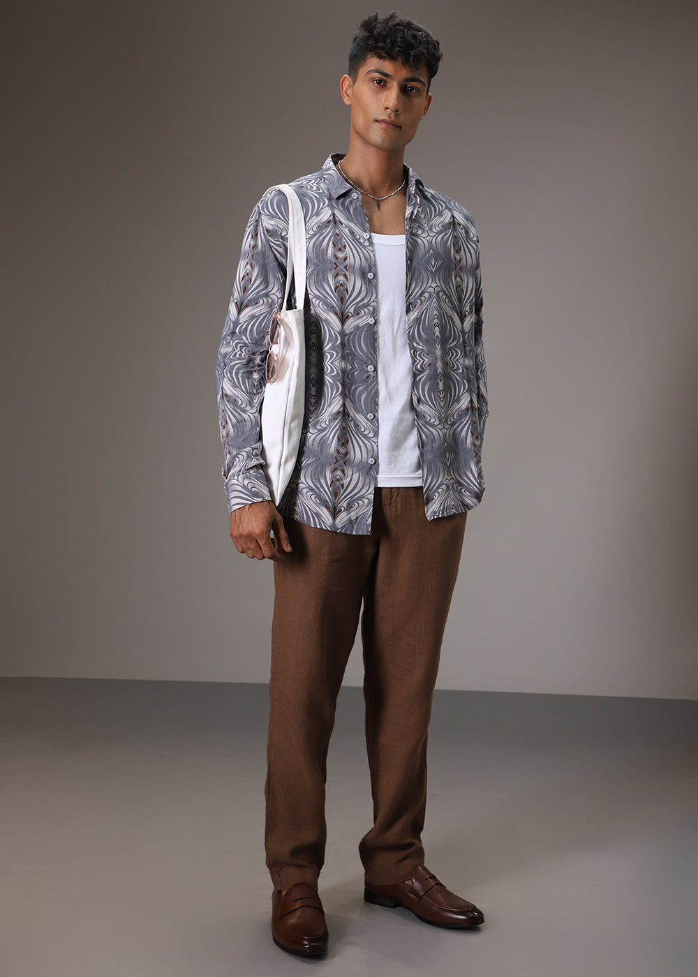 Wave Greyish Blue Feather Shirt