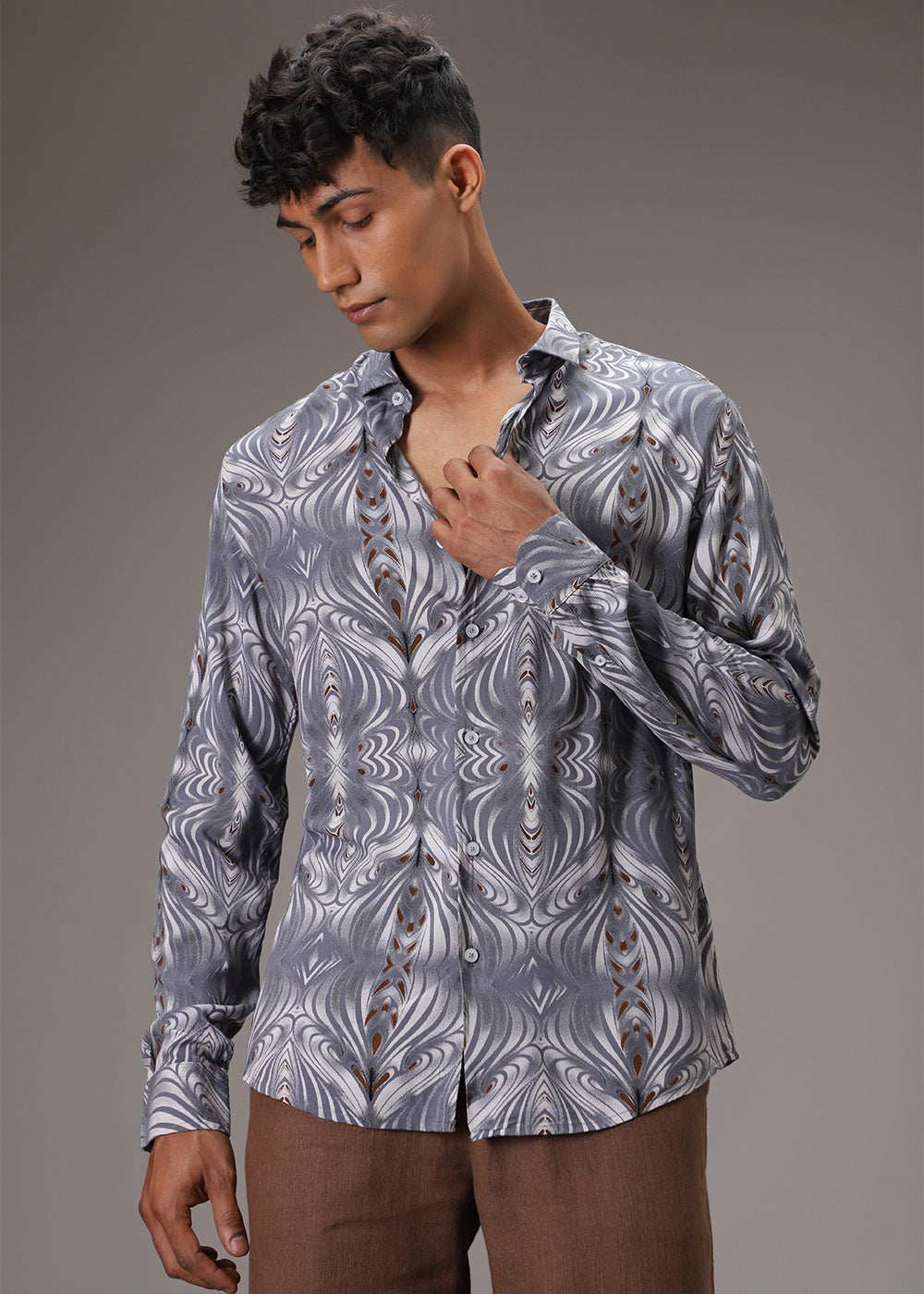 Wave Greyish Blue Feather Shirt