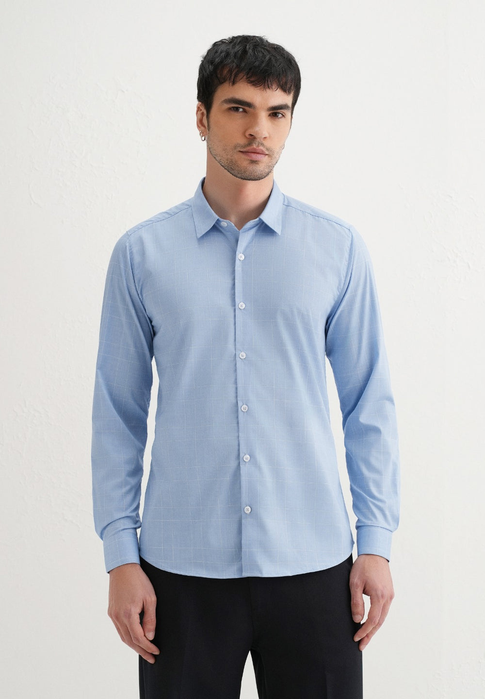 Sky Blue Windowpane Check Shirt