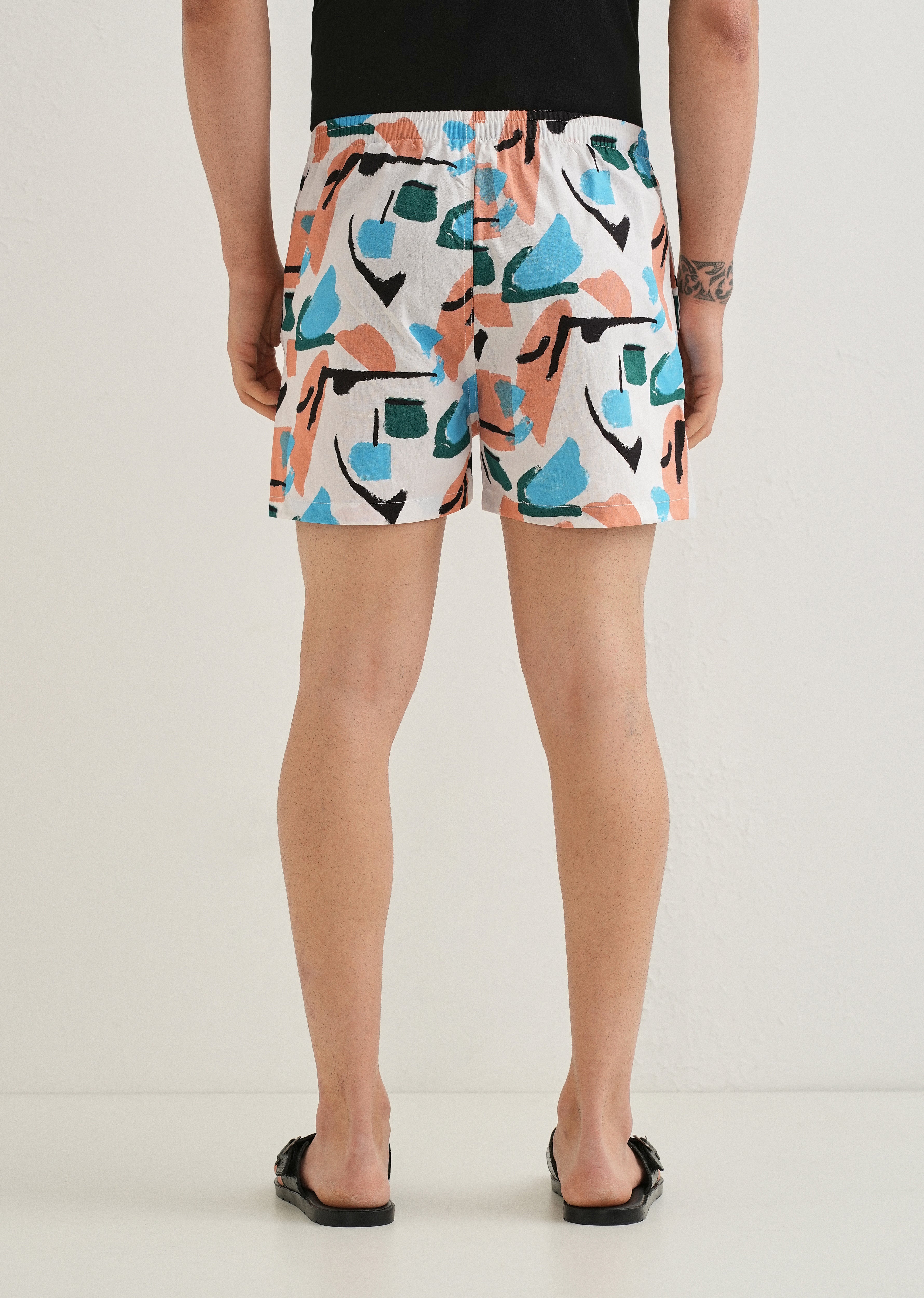 White Abstract Colour Printed Boxer