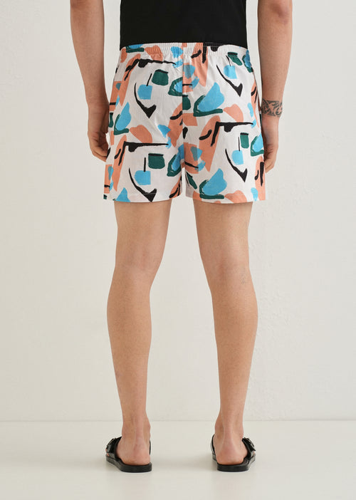 White Abstract Colour Printed Boxer