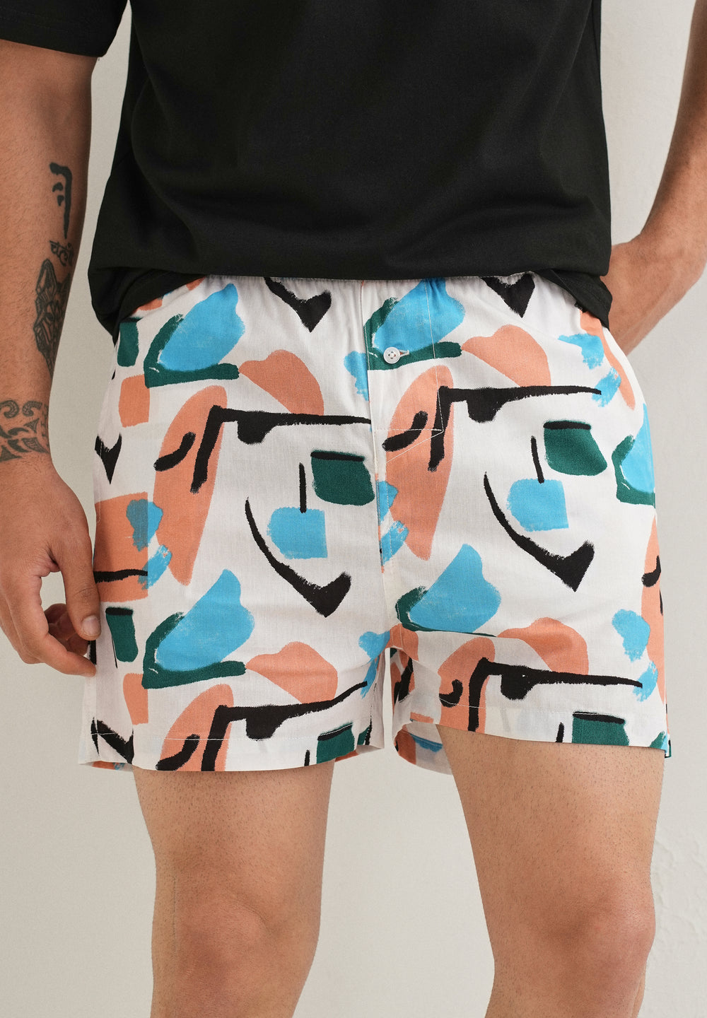 White Abstract Colour Printed Boxer