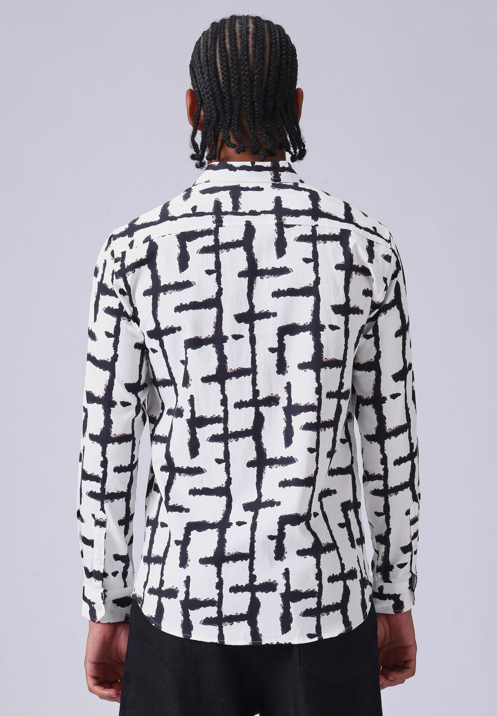 White Abstract Check Print Shirt