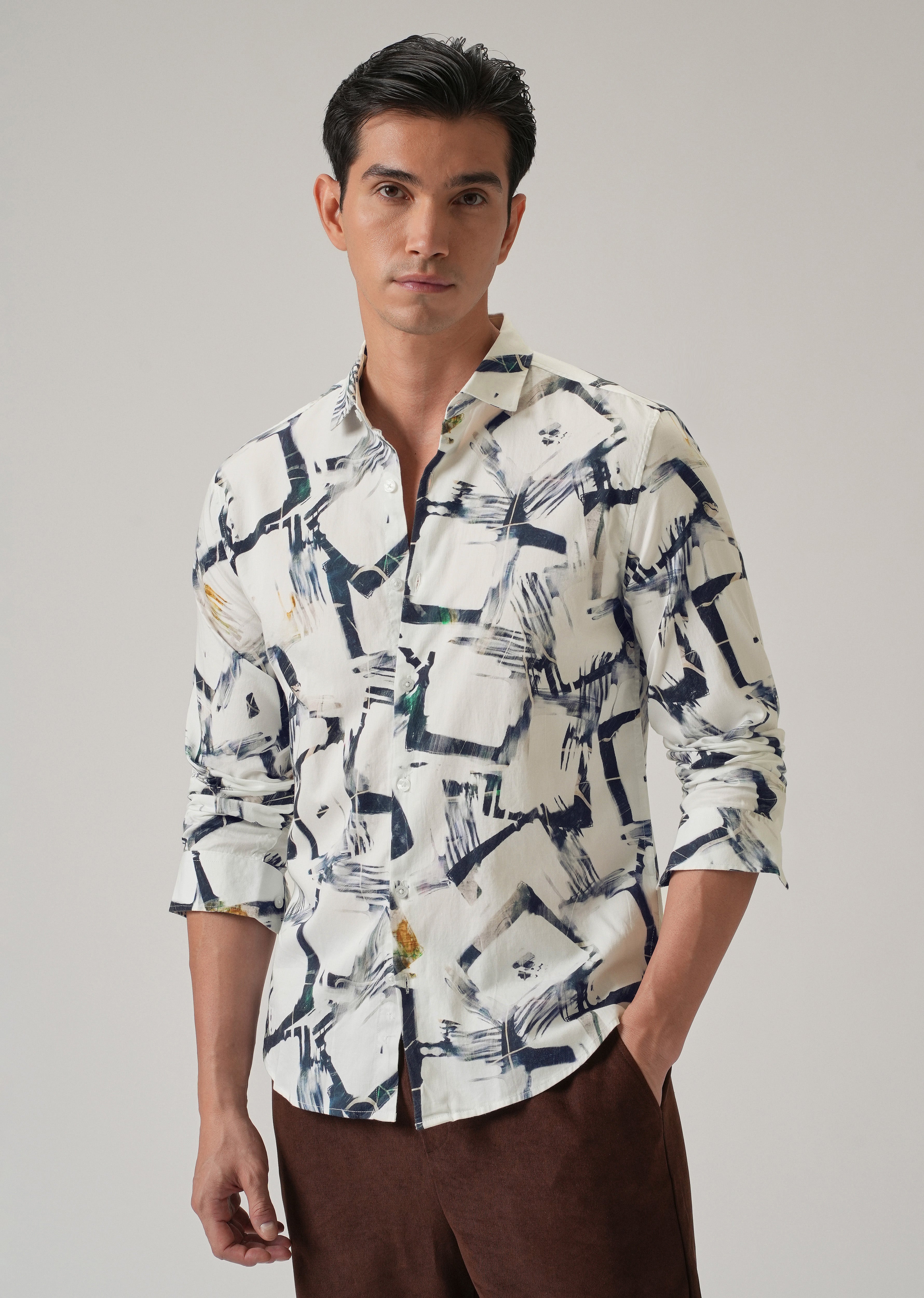 White Abstract Print Shirt