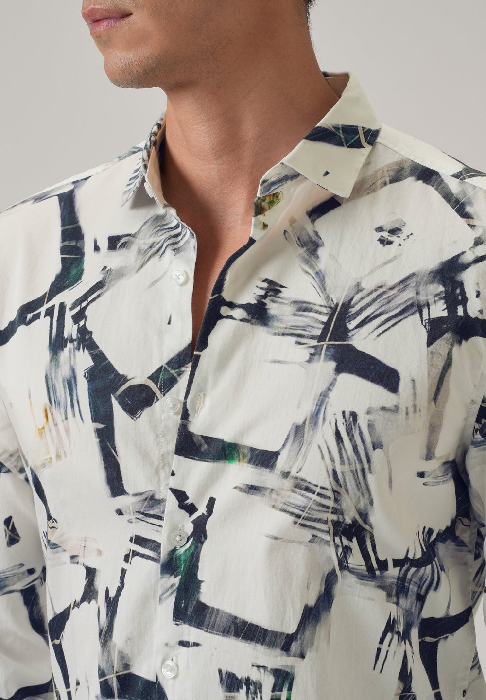 White Abstract Print Shirt