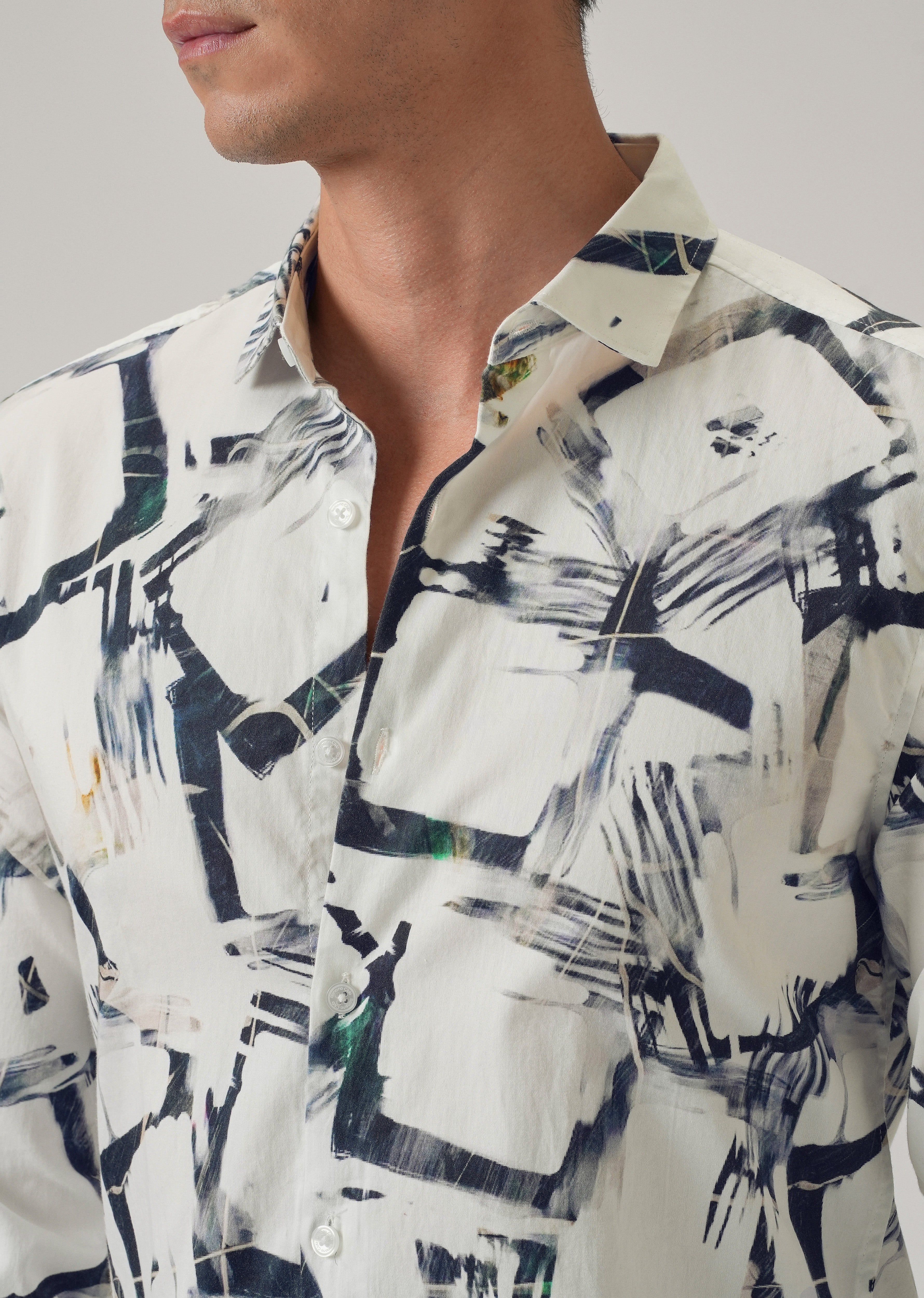 White Abstract Print Shirt