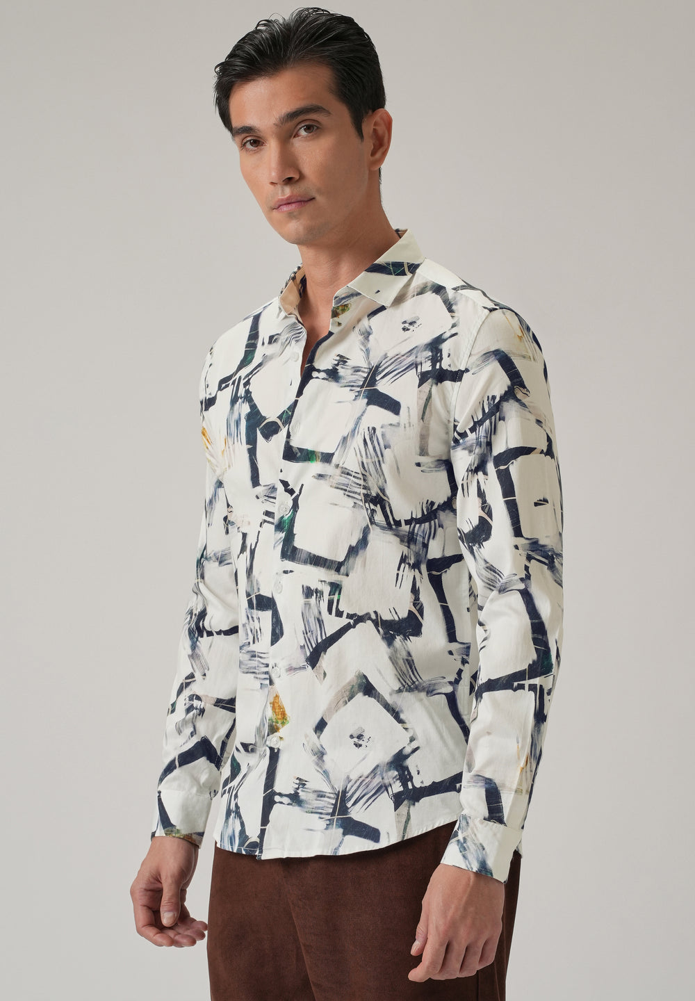 White Abstract Print Shirt