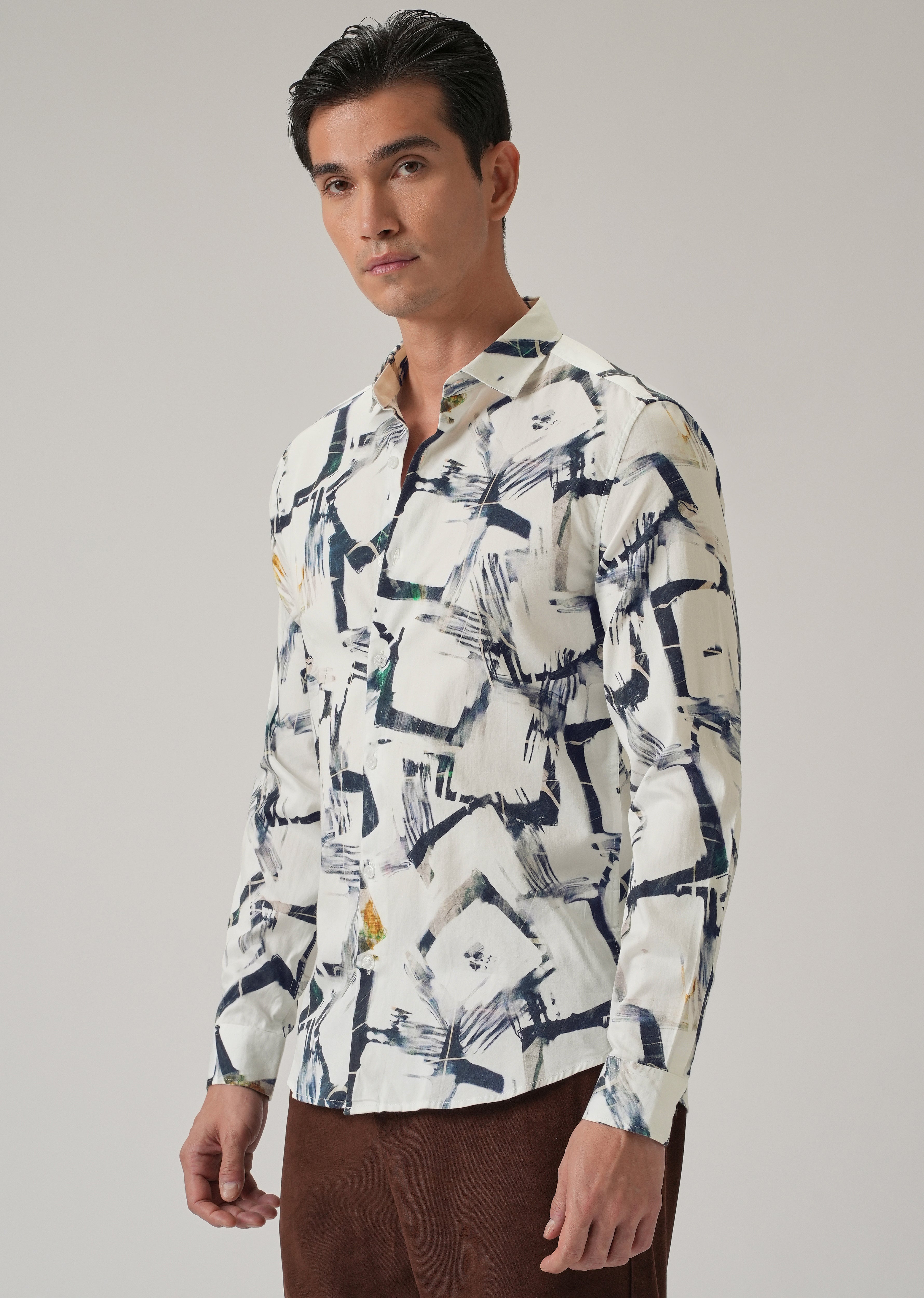 White Abstract Print Shirt