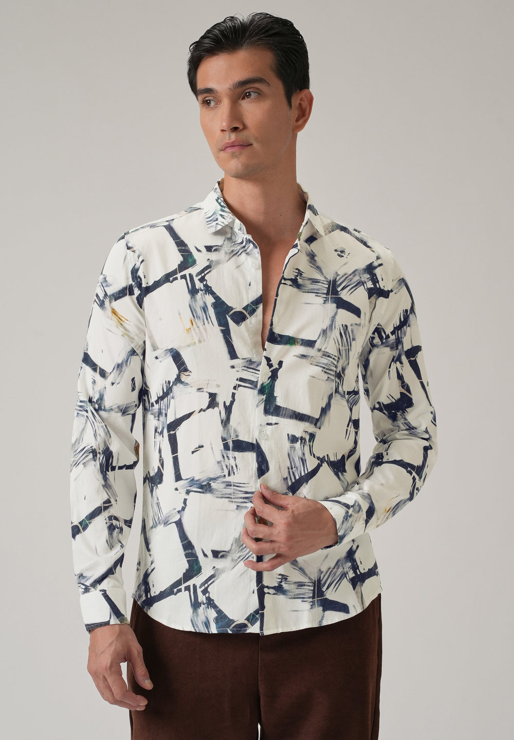 White Abstract Print Shirt
