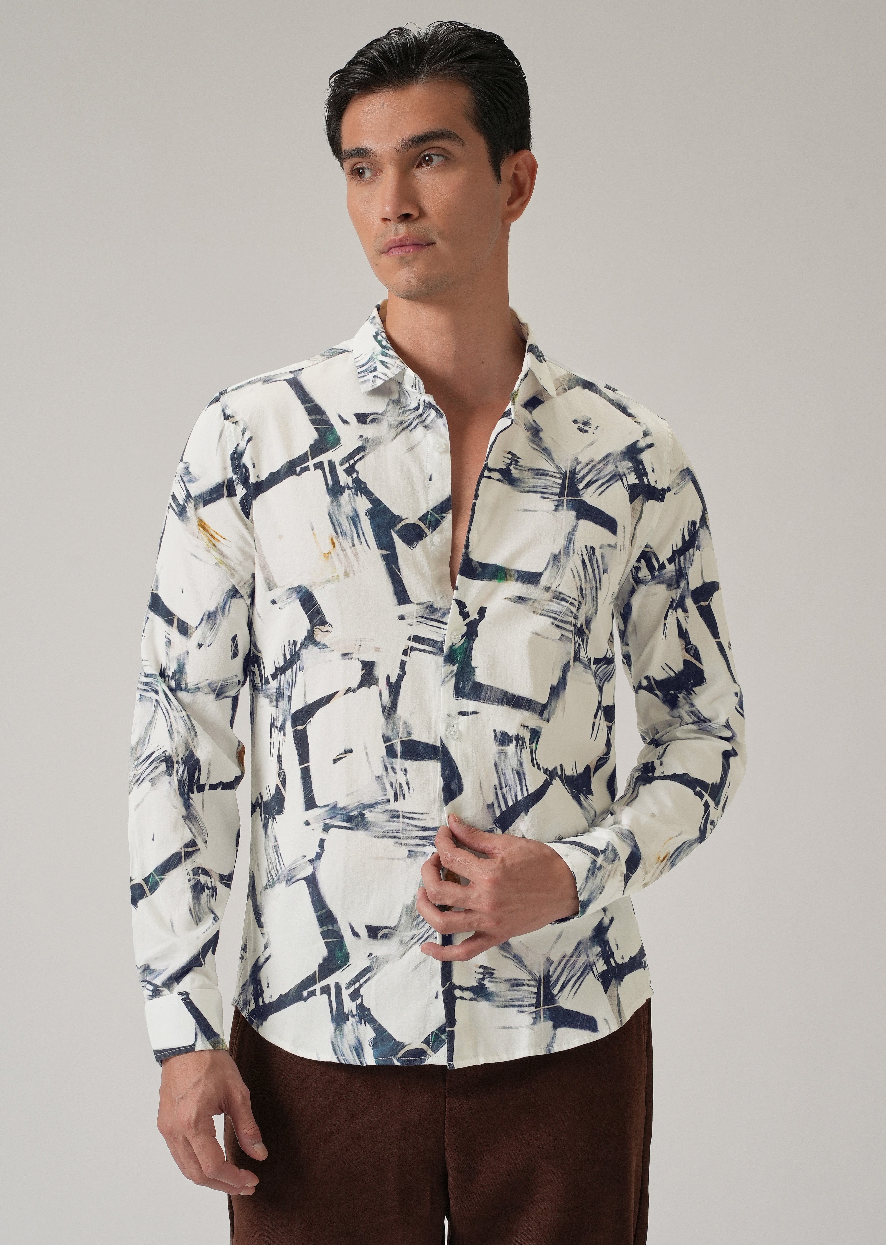 White Abstract Print Shirt