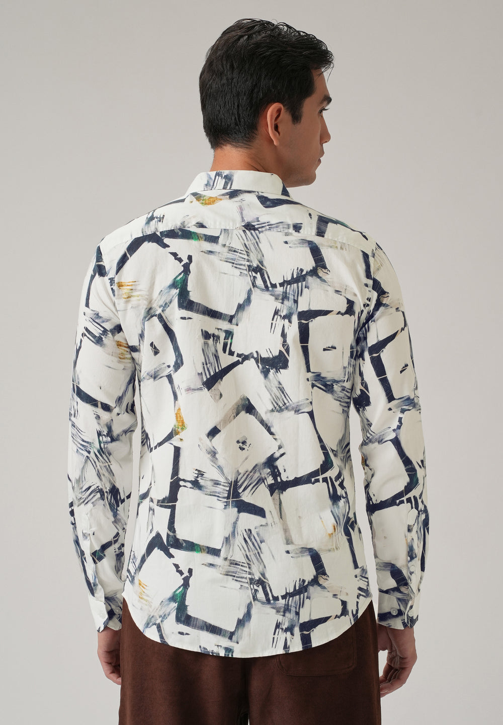 White Abstract Print Shirt
