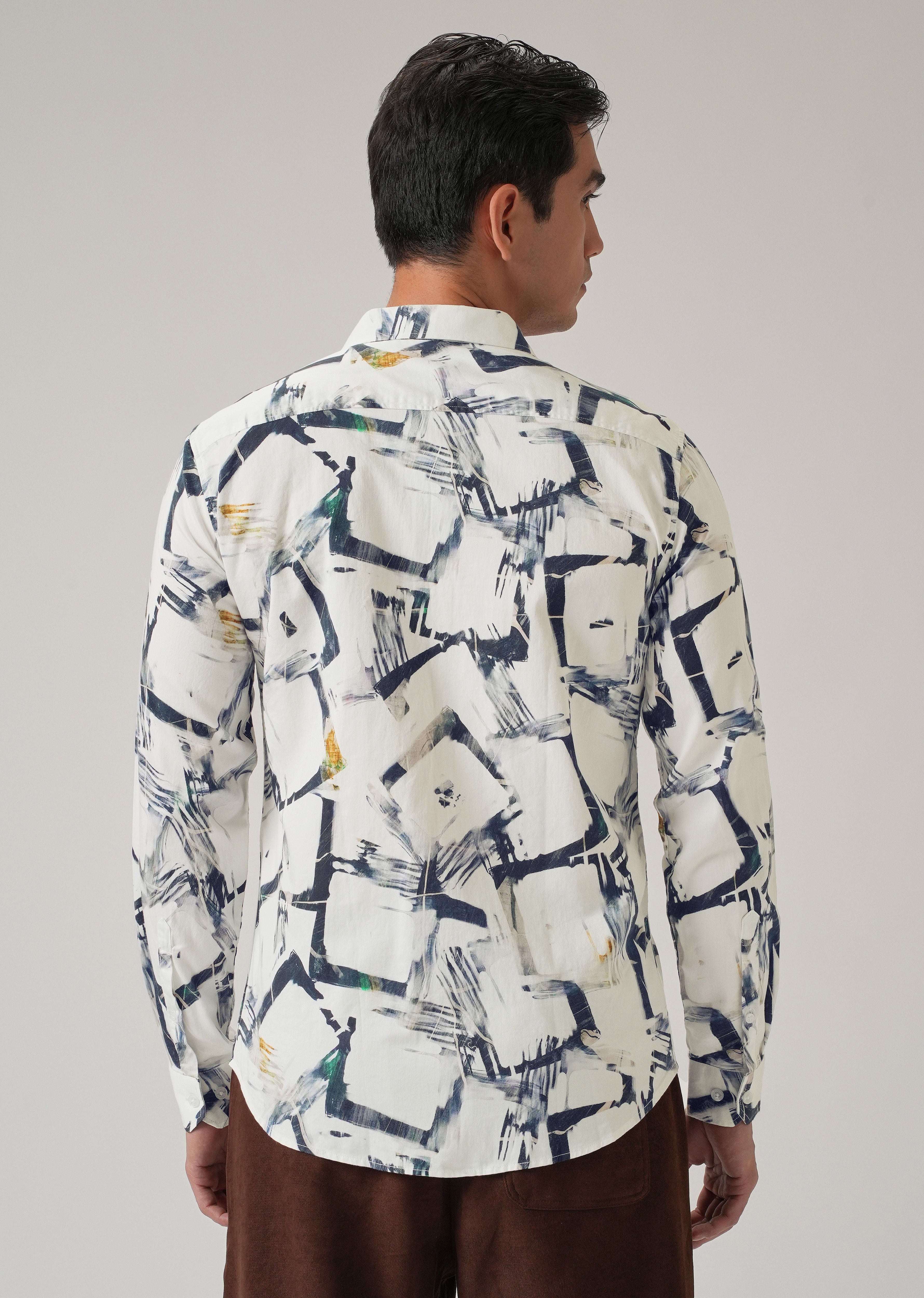 White Abstract Print Shirt