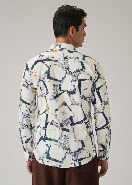 White Abstract Print Shirt