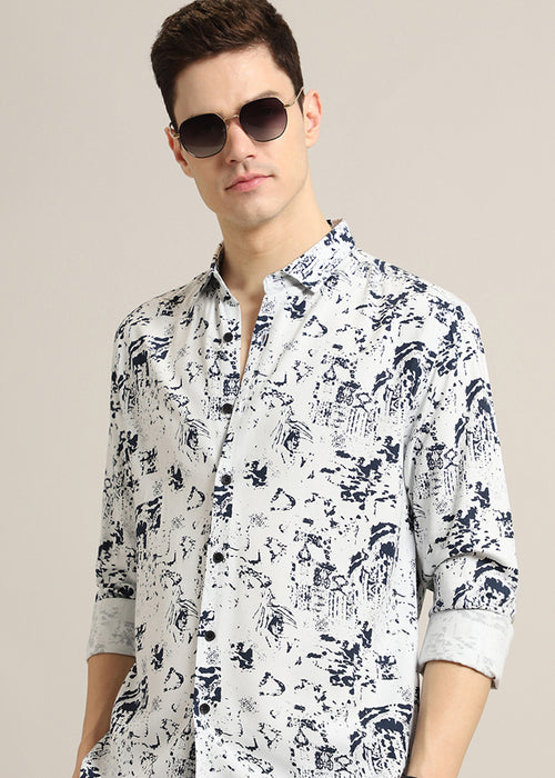 Pearl White Abstract Printed Shirt