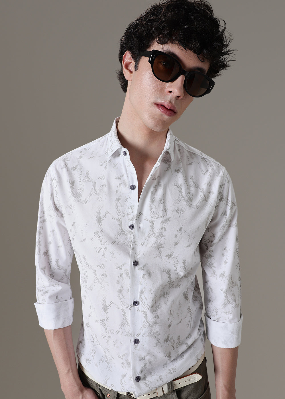 White Abstract Printed Shirt