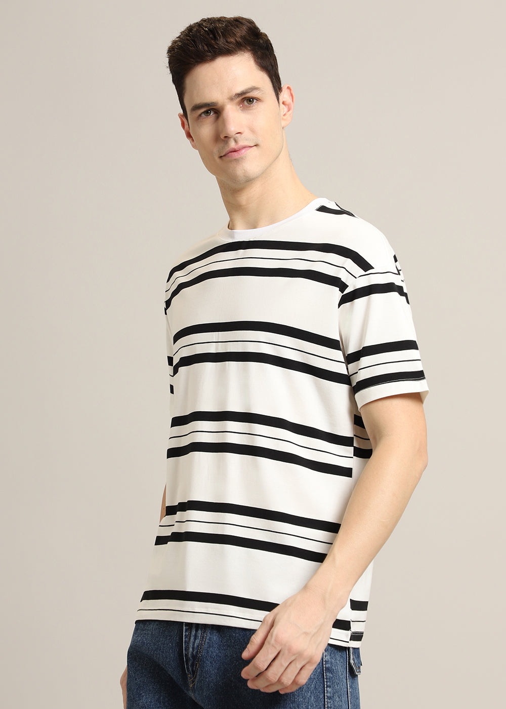 White And Black Stripe T-Shirt