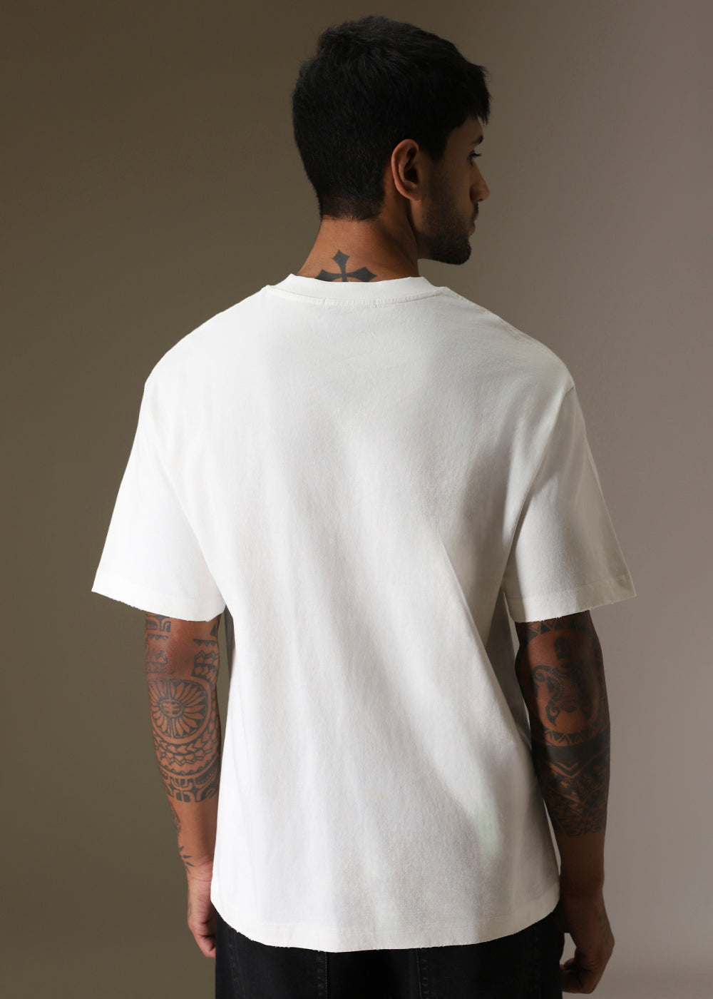 White Applique Printed Oversized T-shirt