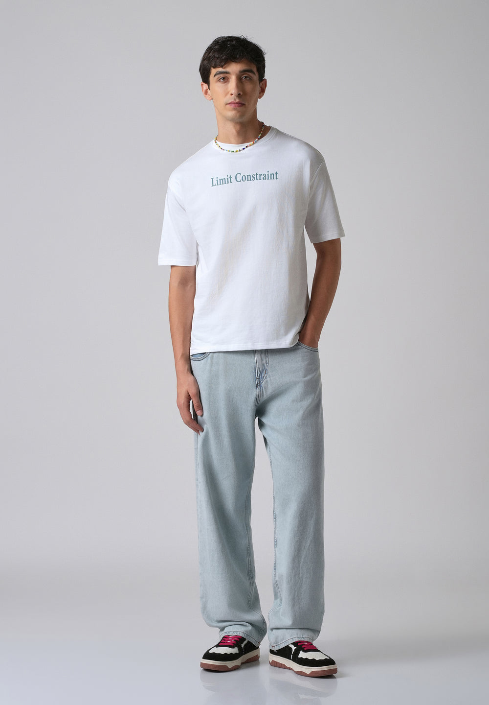 White Back Print Relaxed Fit T- shirt