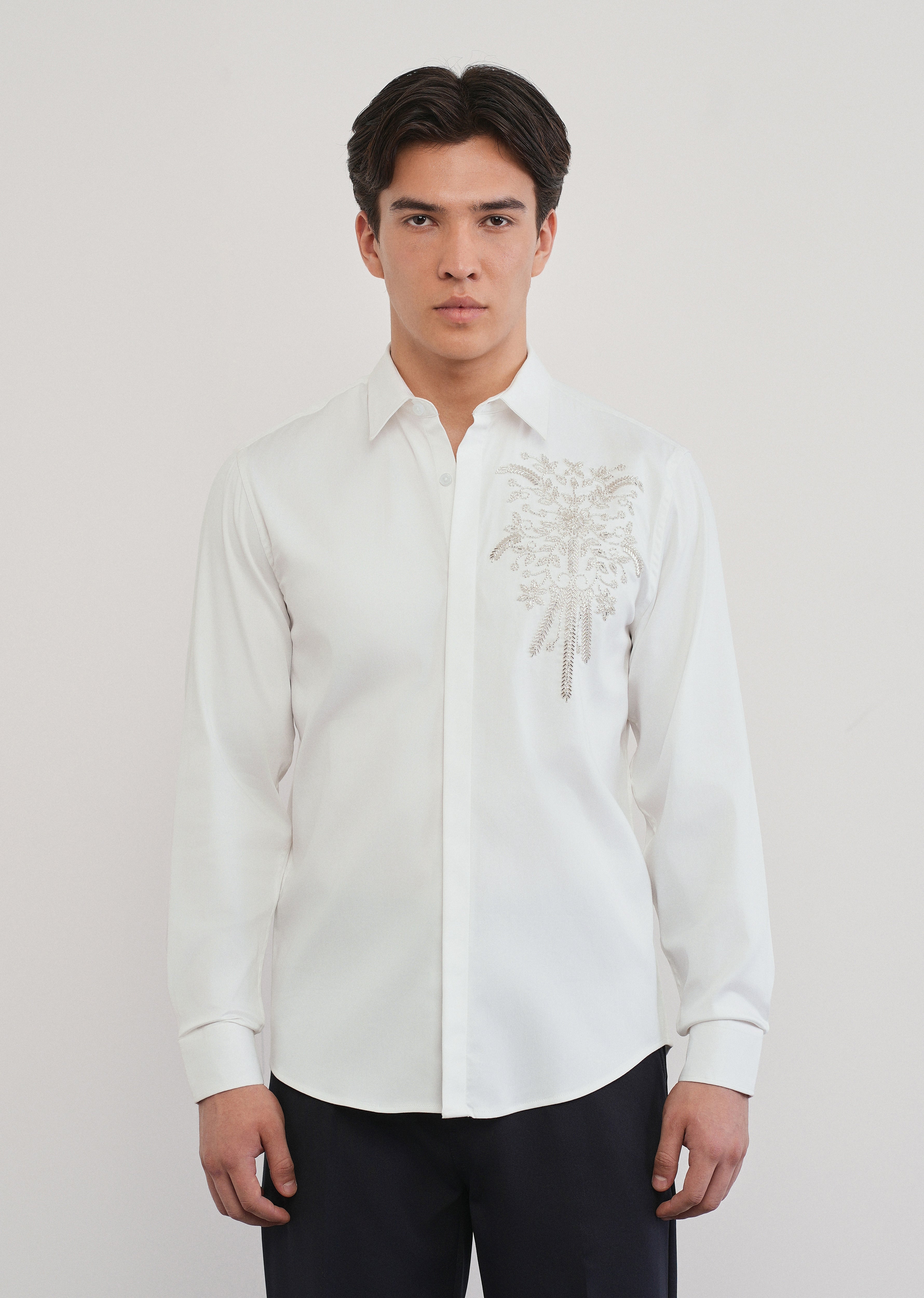 White Beadwork Designer Shirt