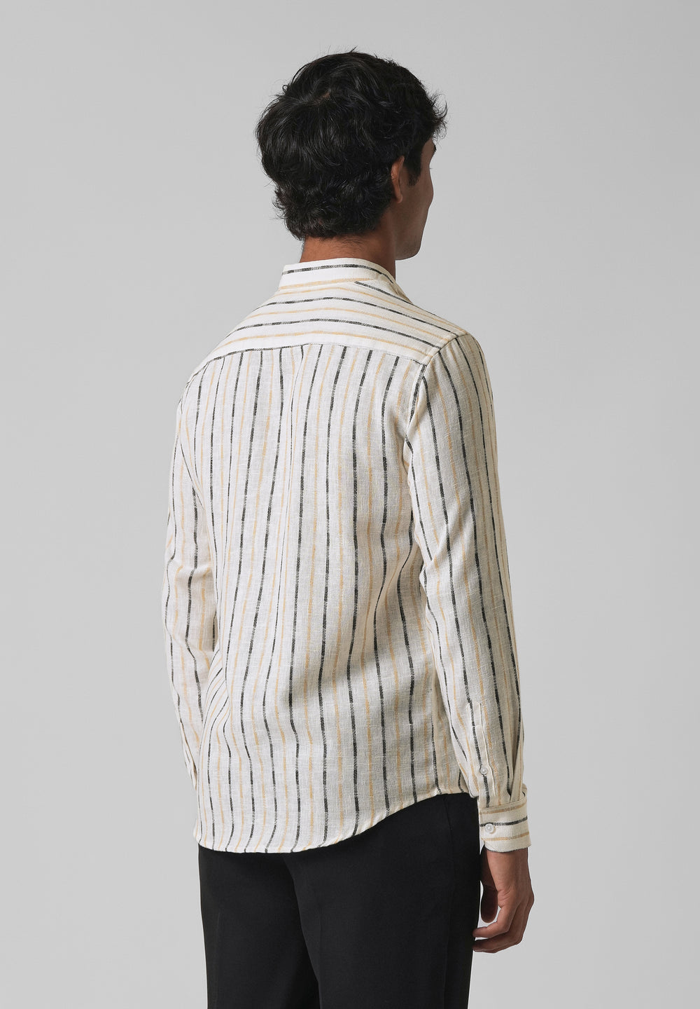 White Beige Blended Cotton Striped Shirt
