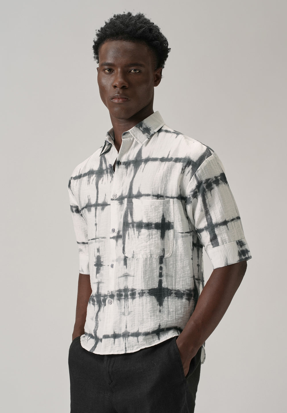 White Boxy Fit Tie-Dye Printed Shirt