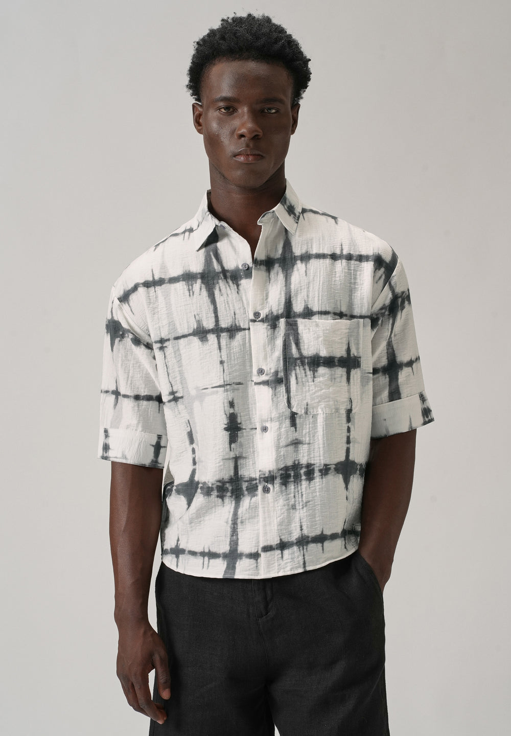 White Boxy Fit Tie-Dye Printed Shirt