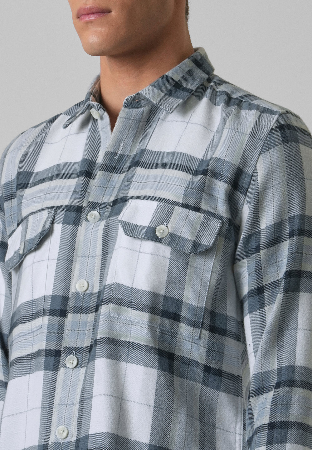 White Brushed Cotton Check Shirt
