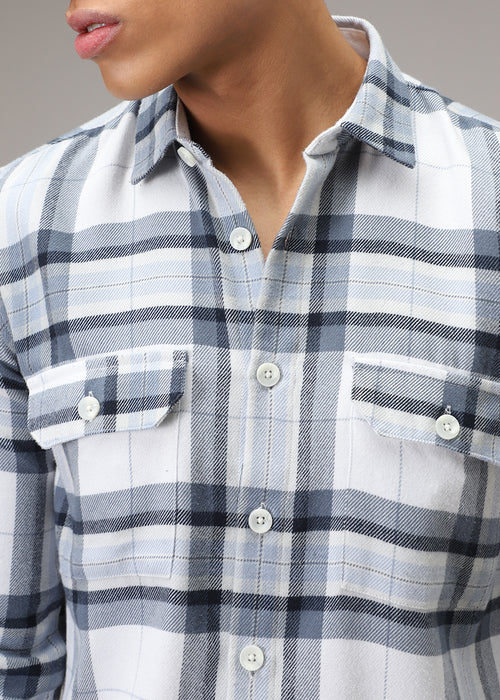 White Brushed Cotton Check Shirt