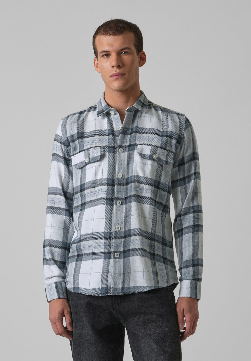 White Brushed Cotton Check Shirt