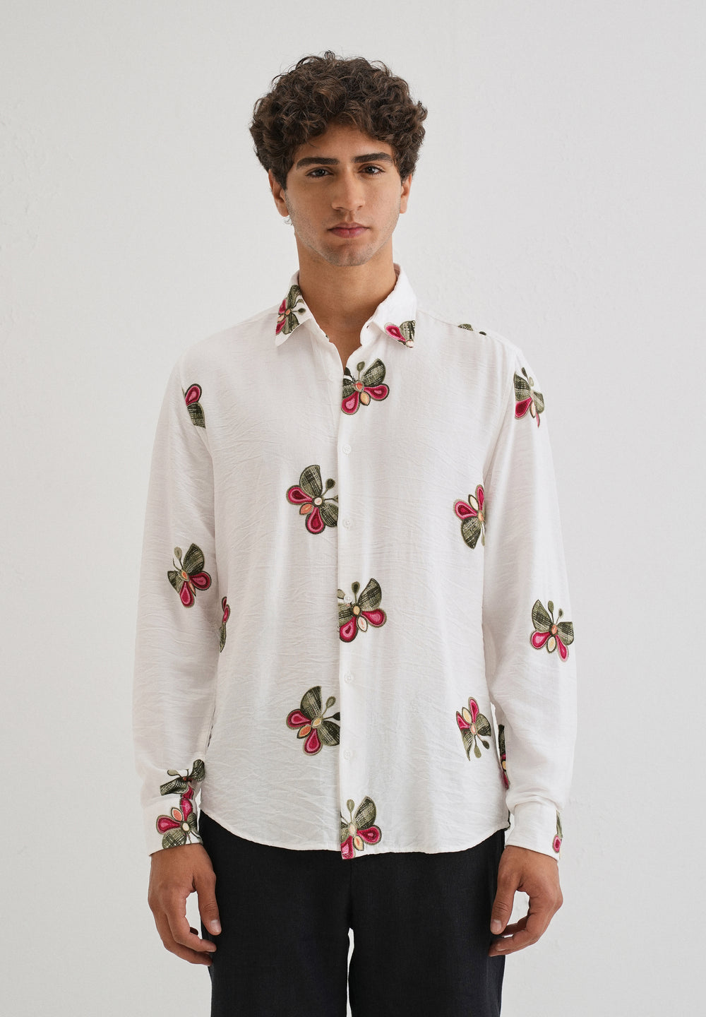 White Butterfly Embroidered Shirt