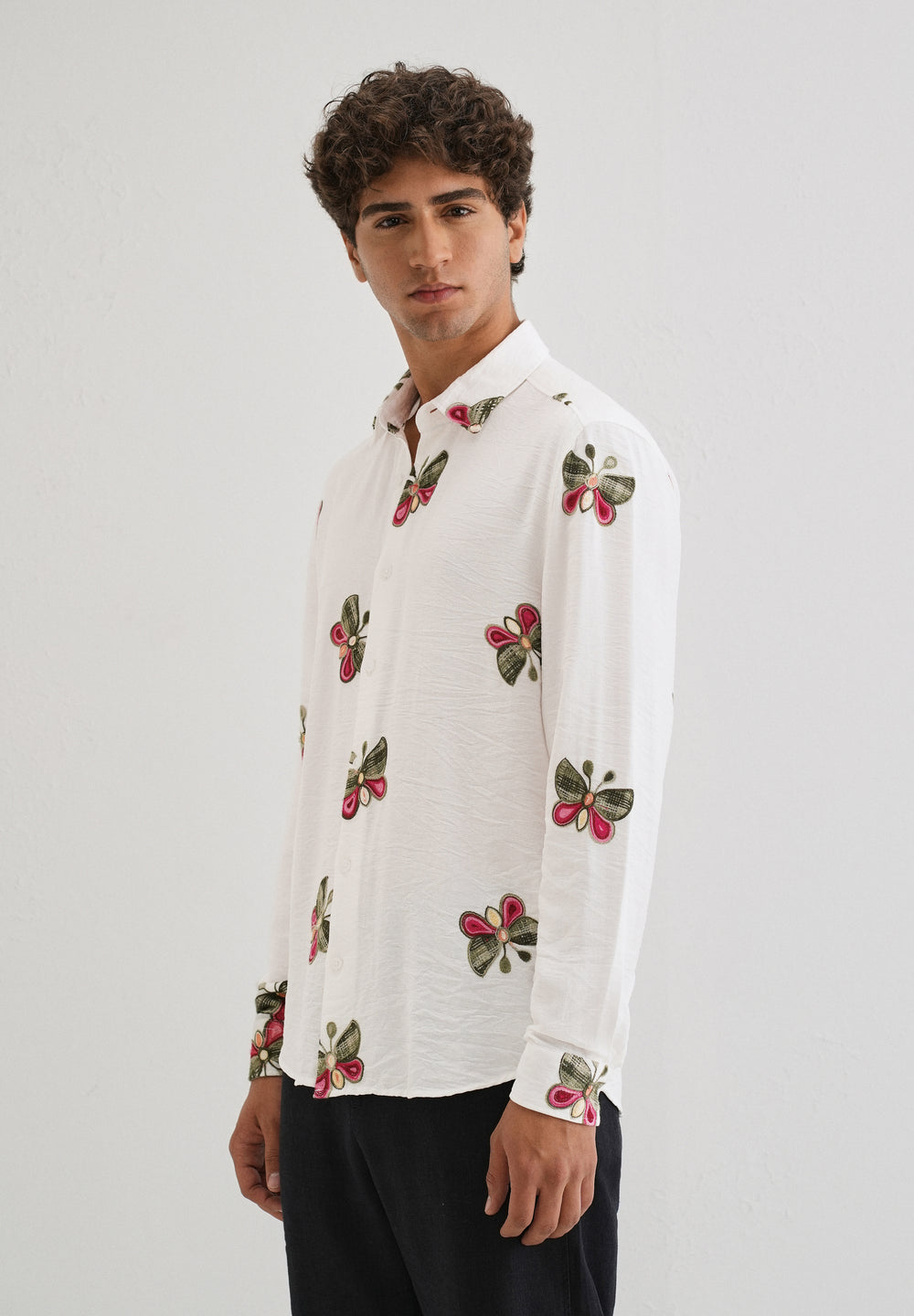 White Butterfly Embroidered Shirt