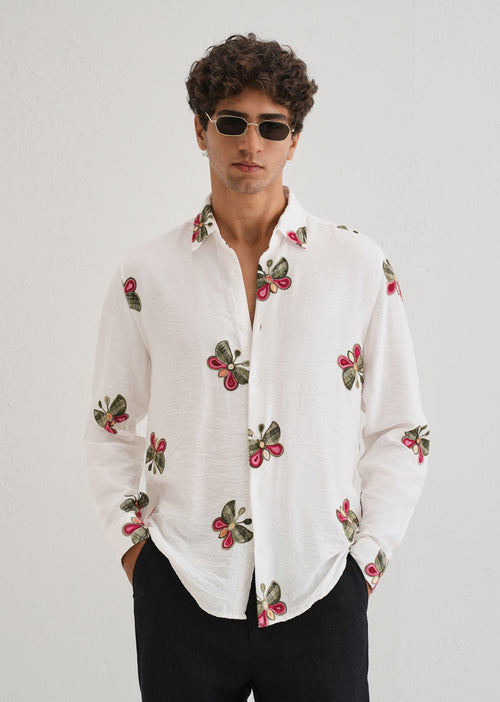 White Butterfly Embroidered Shirt