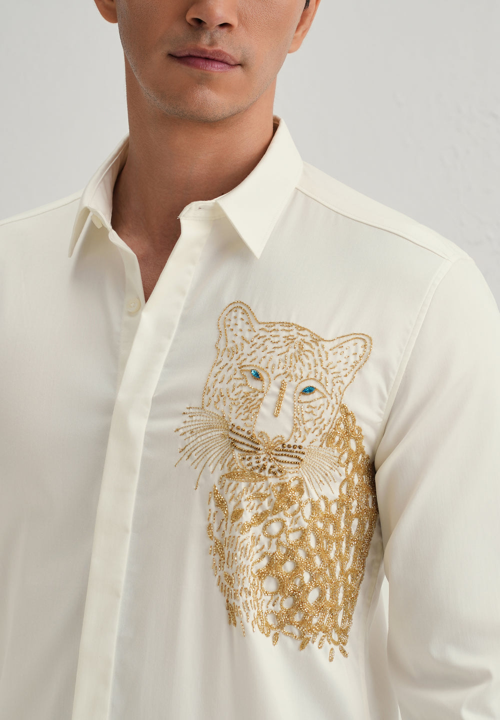 White Cheetah Embellished Handwork Designer Shirt