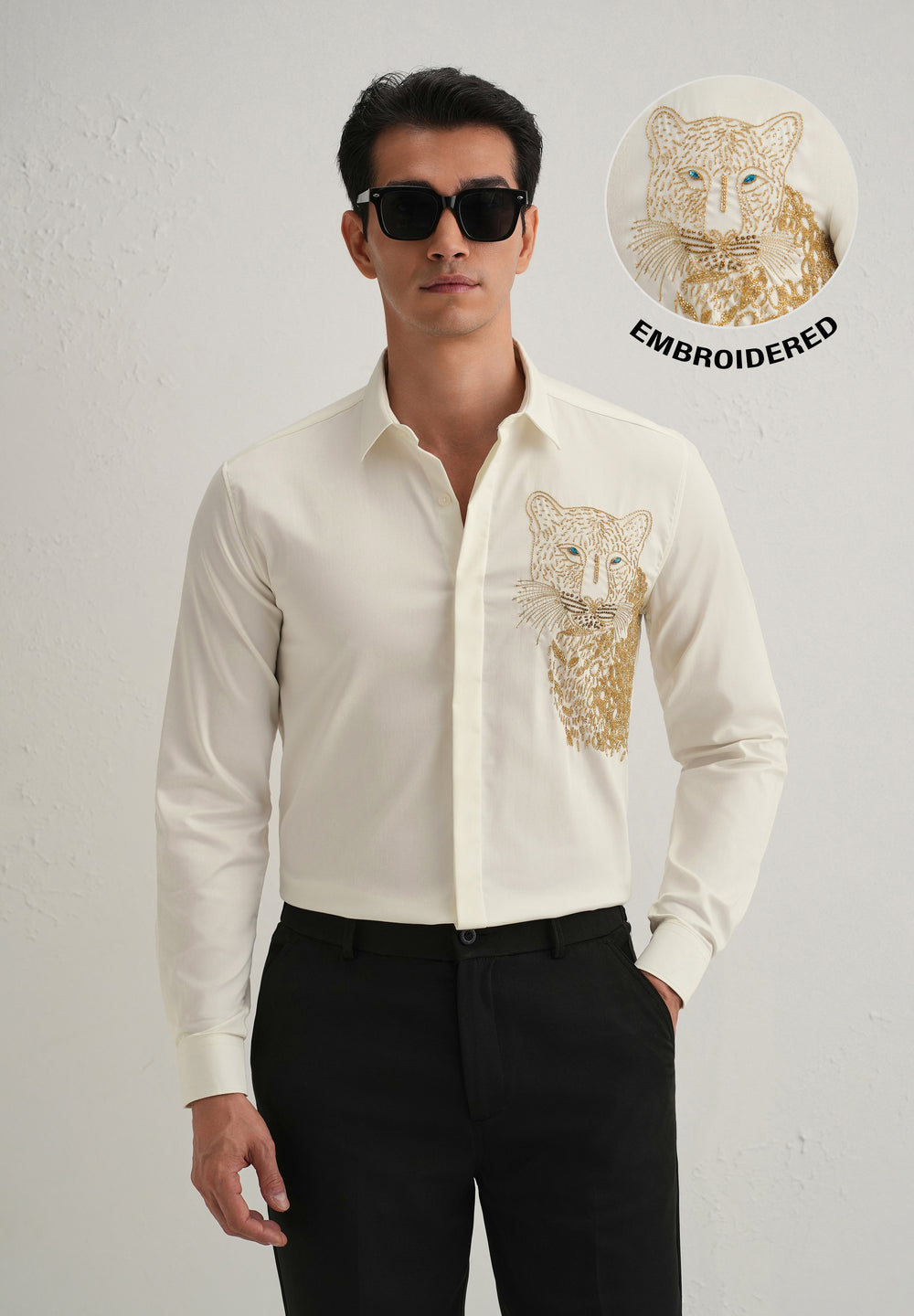 White Cheetah Embellished Handwork Designer Shirt