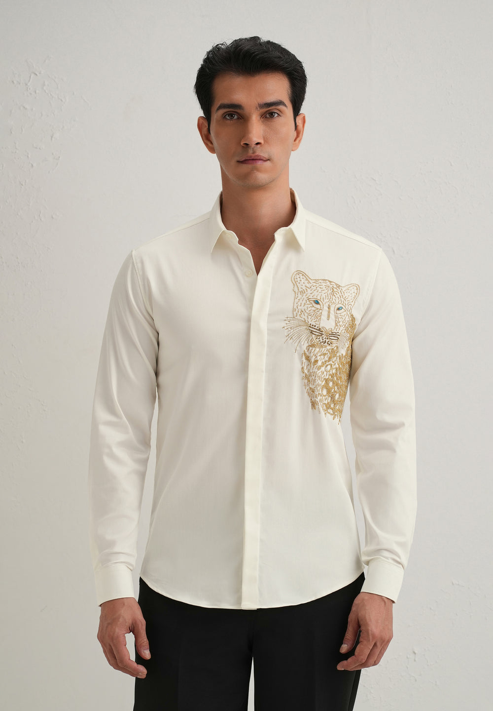 White Cheetah Embellished Handwork Designer Shirt