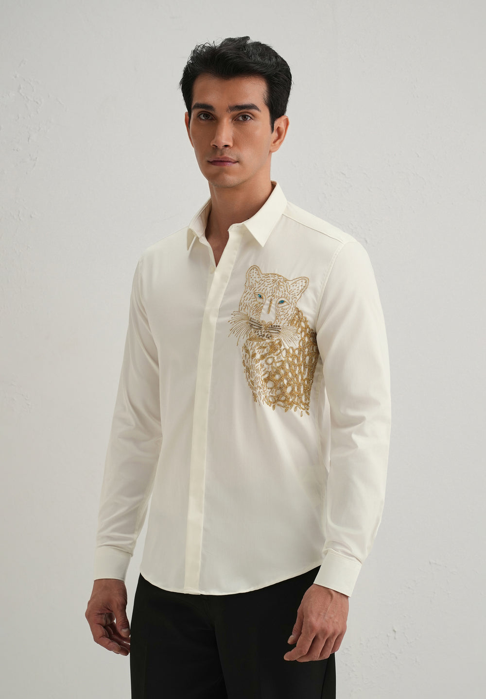 White Cheetah Embellished Handwork Designer Shirt