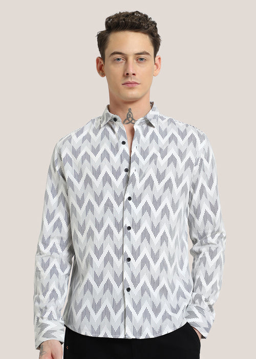 White Chevron Printed Shirt