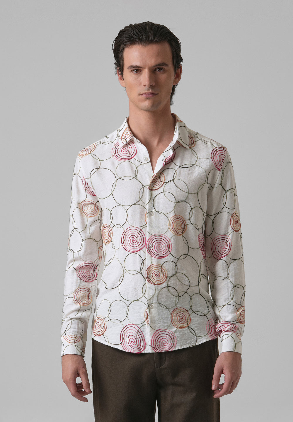 White Circular Embroidered Shirt
