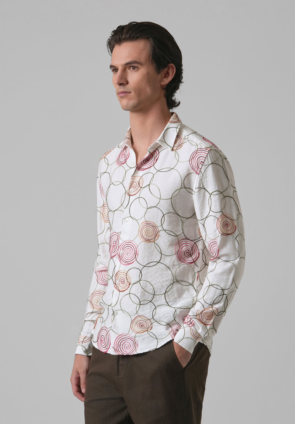White Circular Embroidered Shirt
