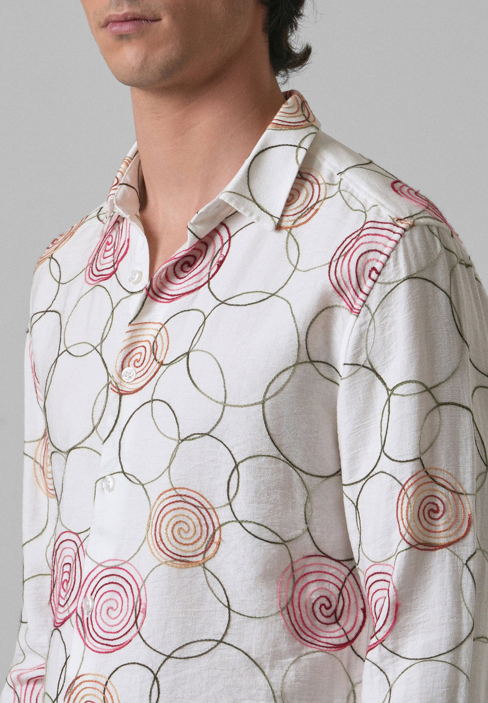 White Circular Embroidered Shirt