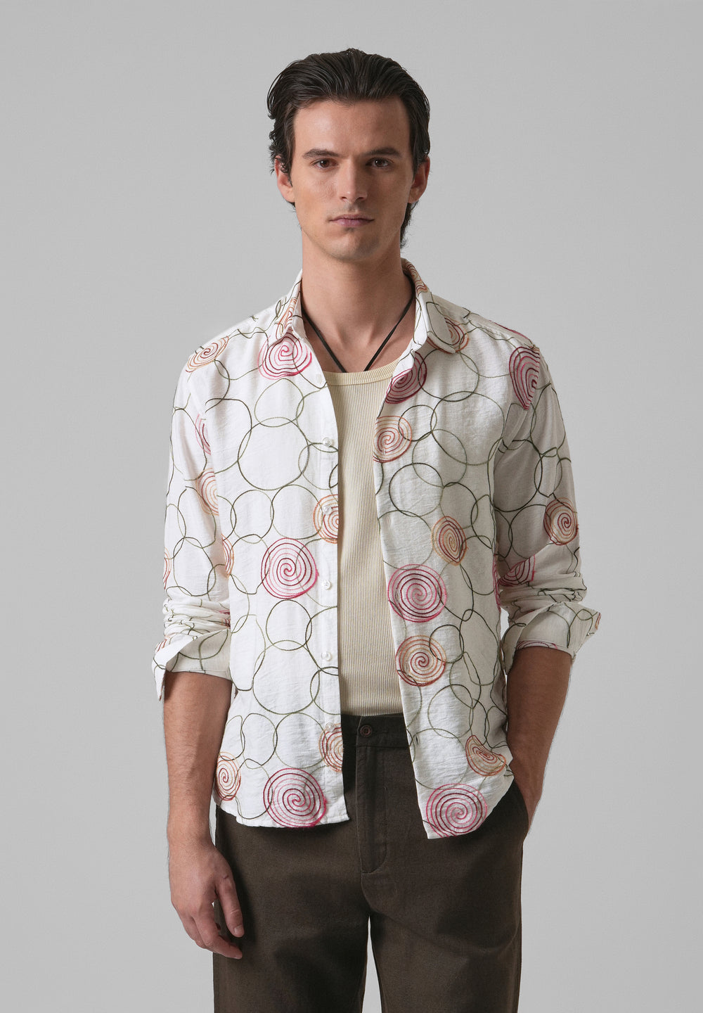 White Circular Embroidered Shirt