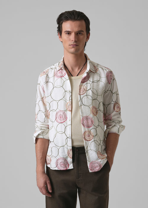 White Circular Embroidered Shirt