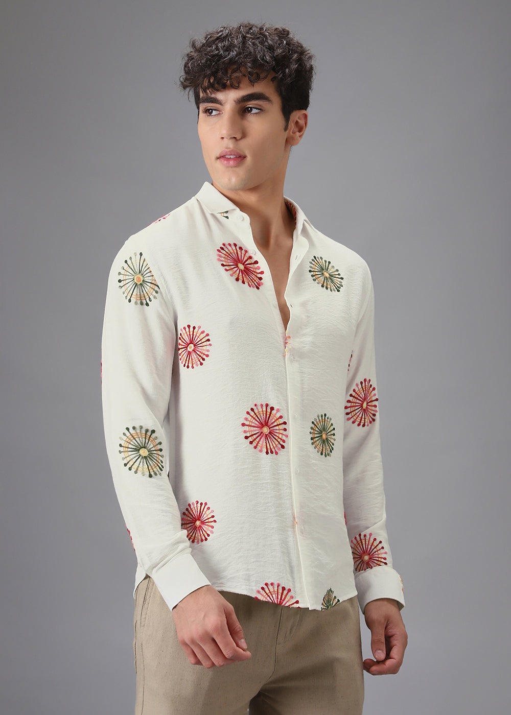 White Circular Embroidery Shirt