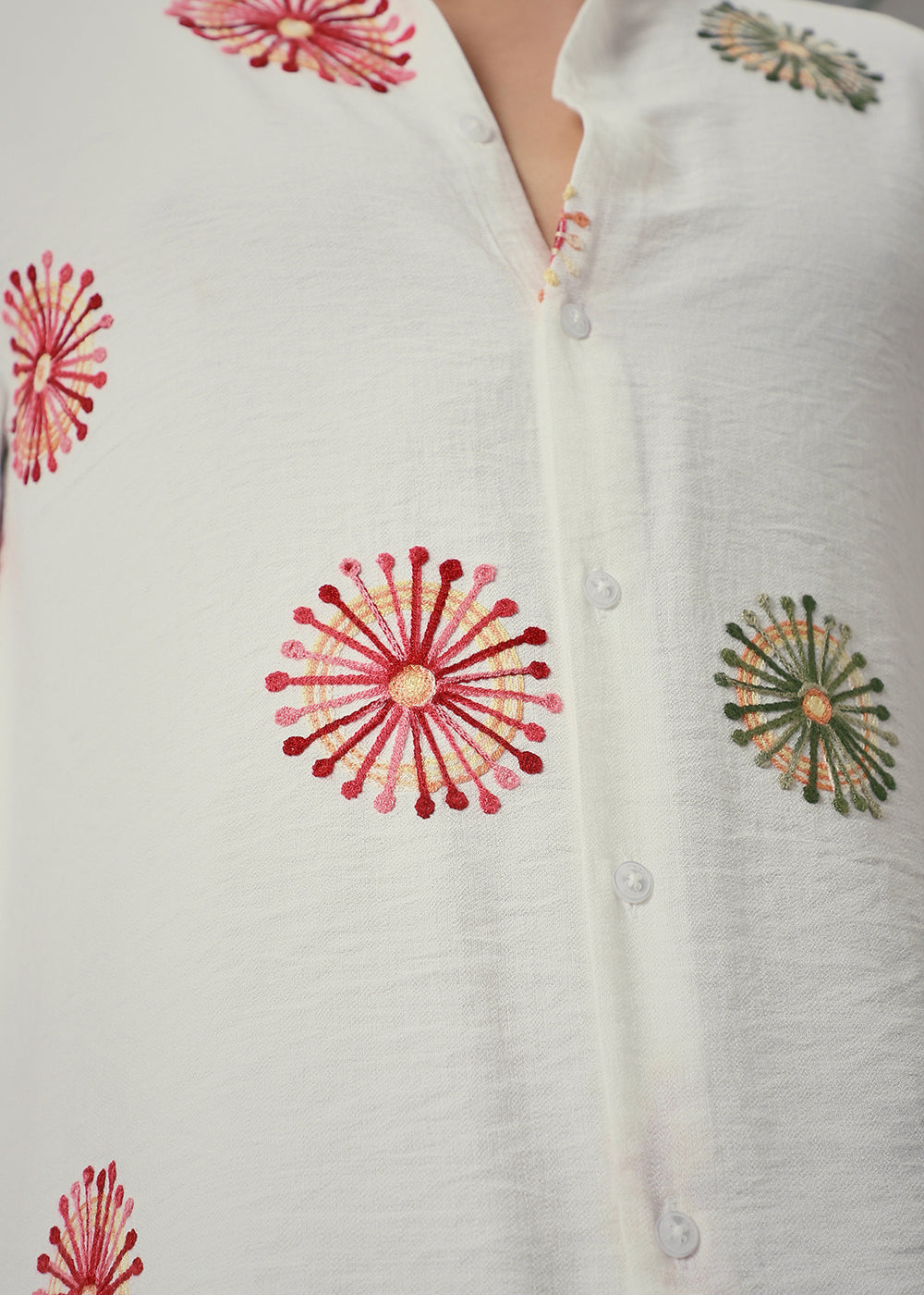 White Circular Embroidery Shirt