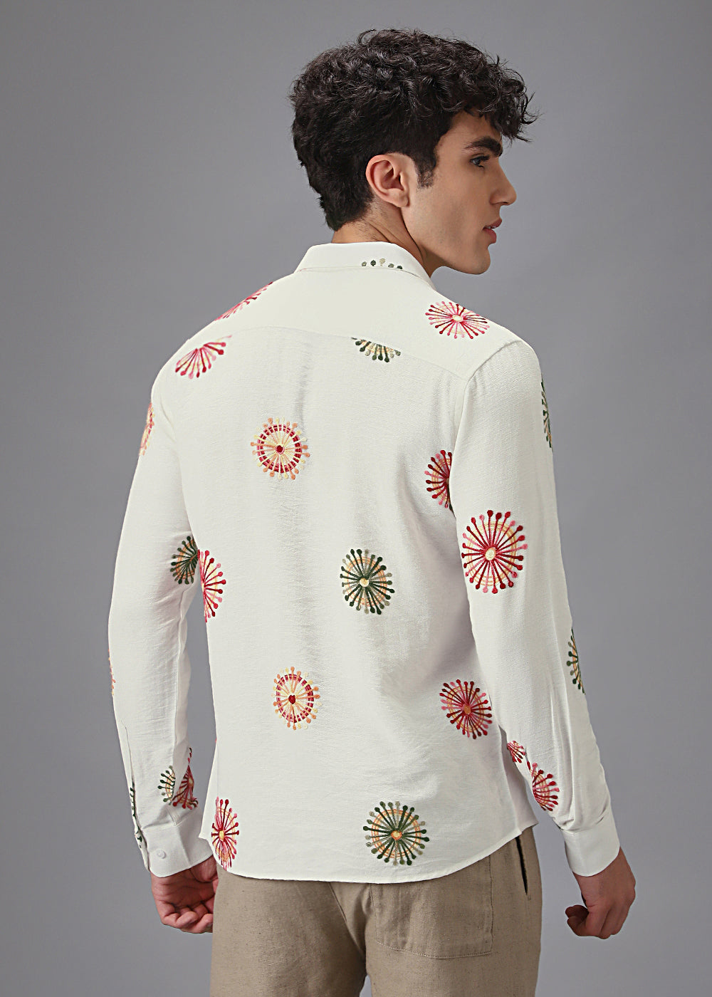 White Circular Embroidery Shirt