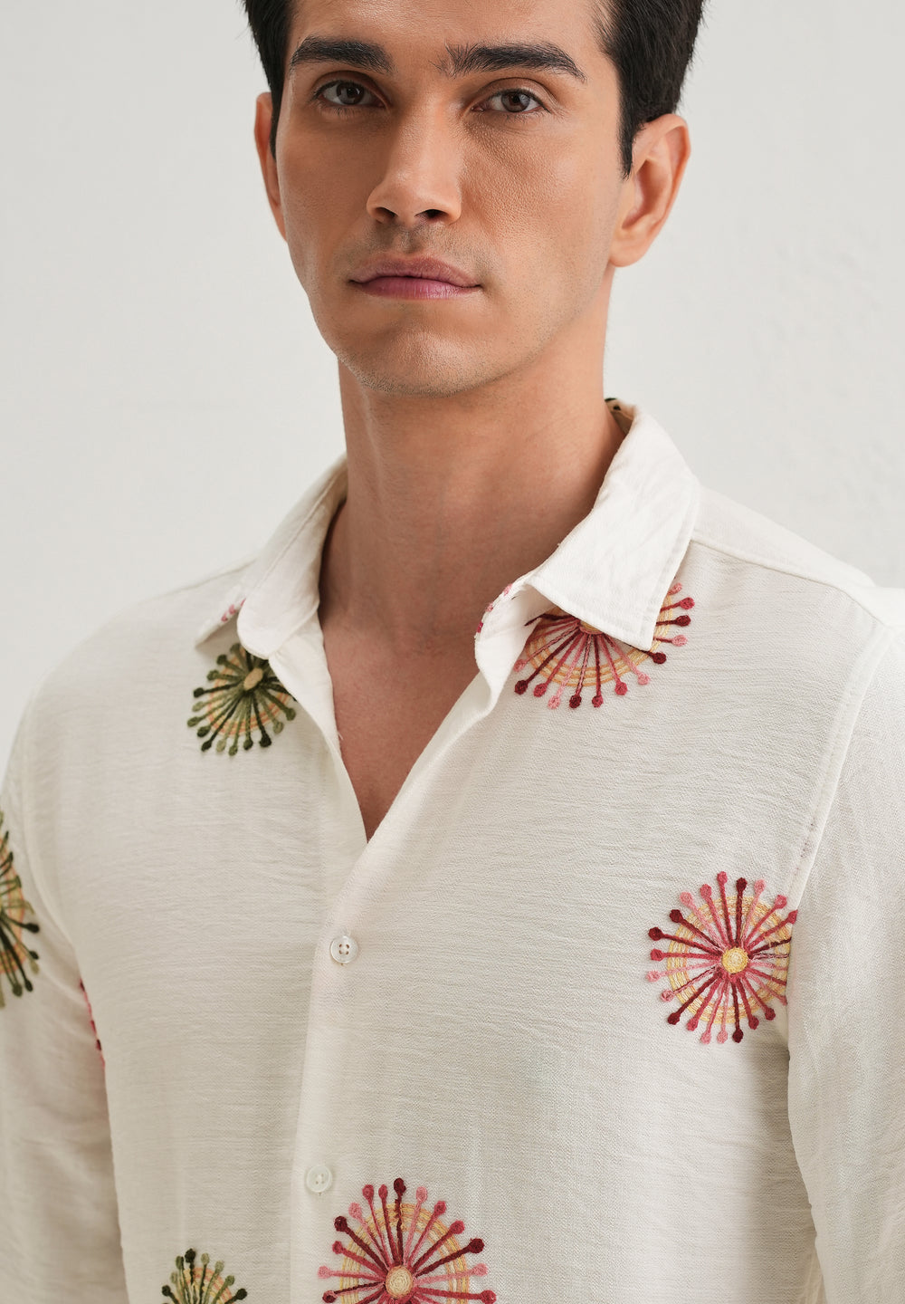 White Circular Embroidery Shirt