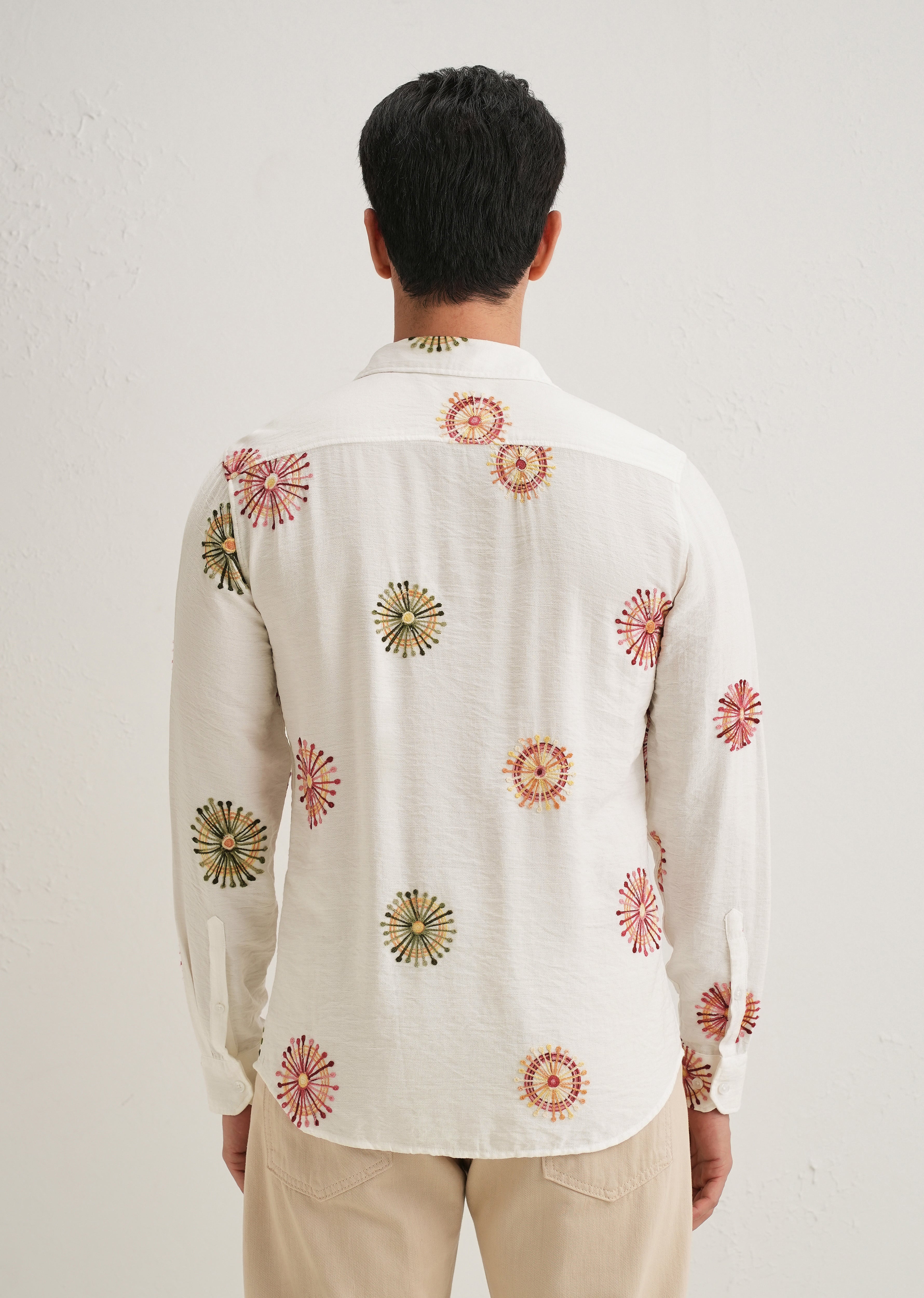 White Circular Embroidery Shirt